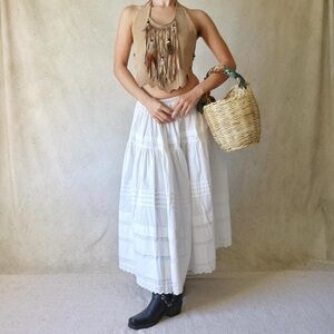 Vtg Fringe Genuine Leather Halter Festival Top